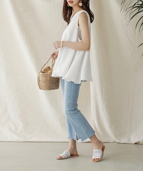 sleeveless cut-and-sewm with belt (2 colors)