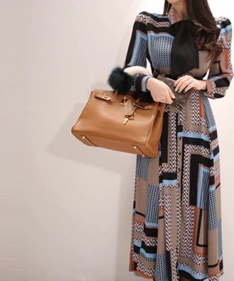 brown base geometric pattern dress (1 color)
