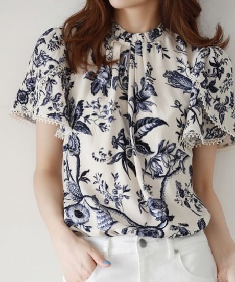 blue flower smock blouse (1 color)
