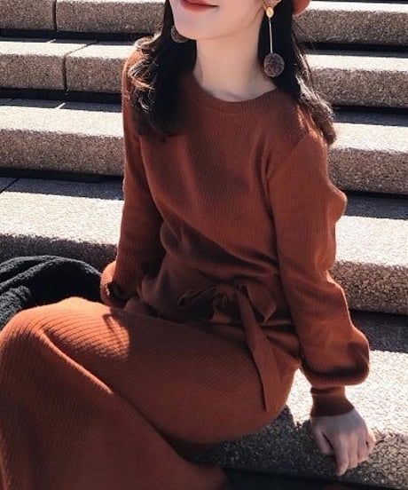 knit belt dress (3 colors)