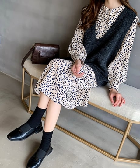 leopard pattern collared dress (3 colors)