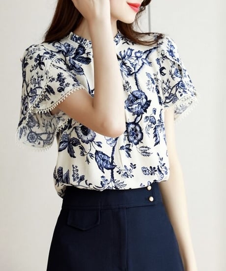 blue flower smock blouse (1 color)