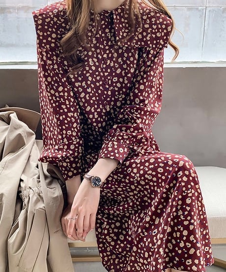 leopard pattern collared dress (3 colors)