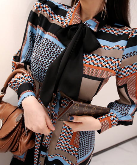 brown base geometric pattern dress (1 color)