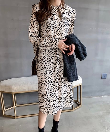 leopard pattern collared dress (3 colors)