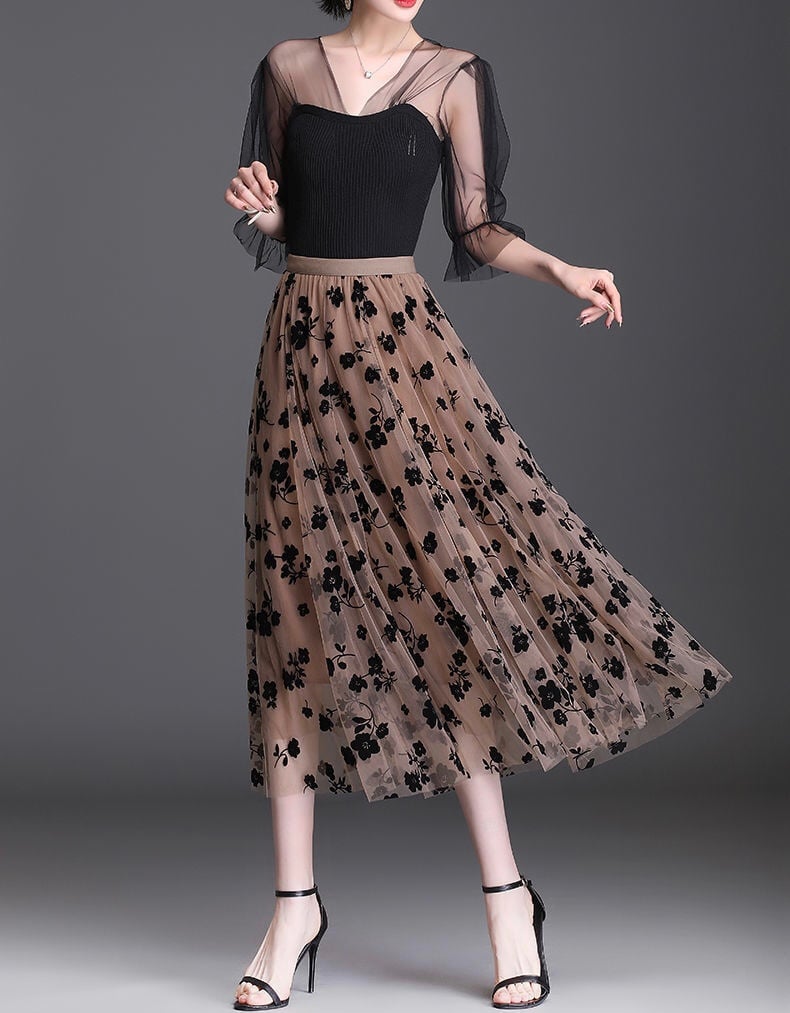 floral see-through skirt (3 colors) | REPOACE®︎