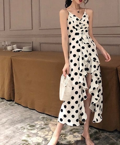 dot camisole frill dress (1 color)
