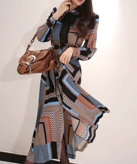 brown base geometric pattern dress (1 color)