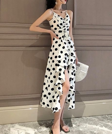 dot camisole frill dress (1 color)
