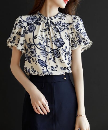 blue flower smock blouse (1 color)
