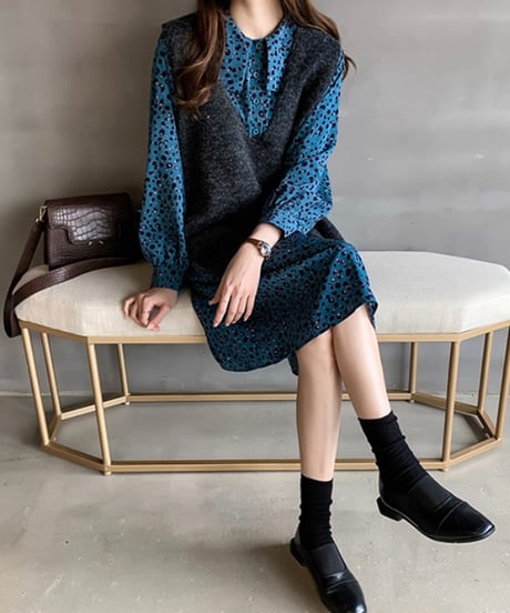 leopard pattern collared dress (3 colors)