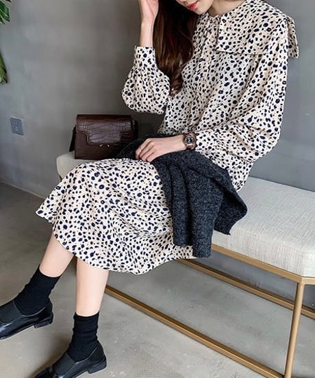 leopard pattern collared dress (3 colors)