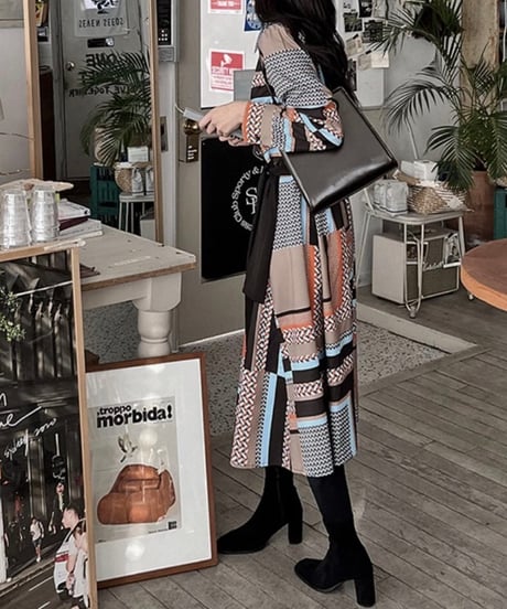 brown base geometric pattern dress (1 color)