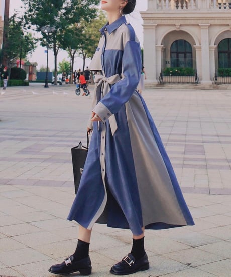 covered button blue and gray dress (1 color)