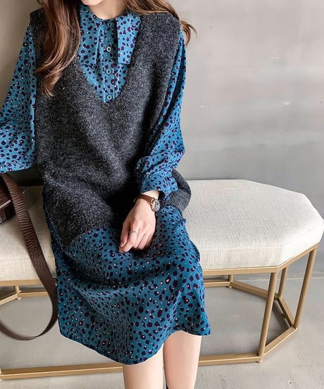 leopard pattern collared dress (3 colors)