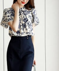 blue flower smock blouse (1 color)
