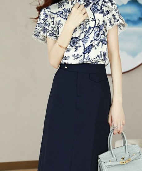 blue flower smock blouse (1 color)