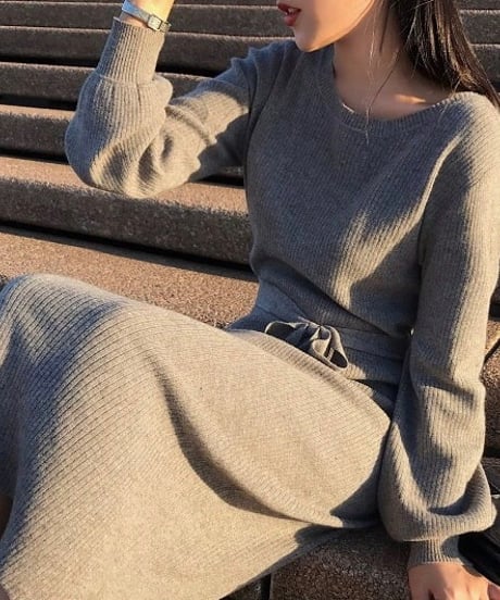knit belt dress (3 colors)