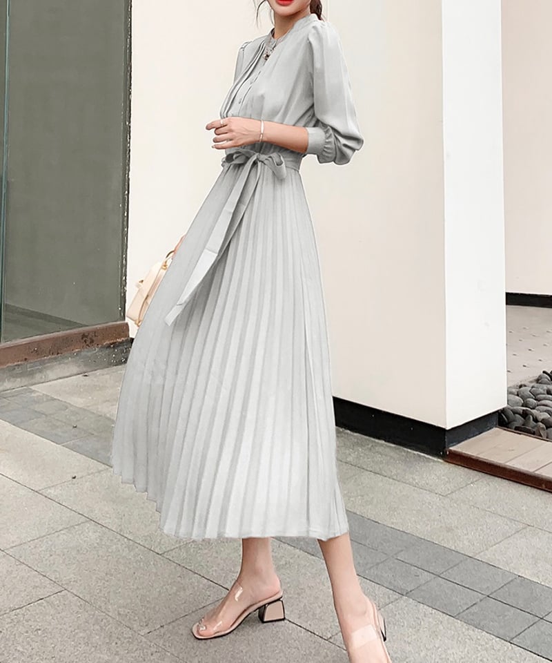 ワンピース Dolce Vita Pleated Dress 549-1 MIRABELLA Pleated chiffon midi dress with a neckline