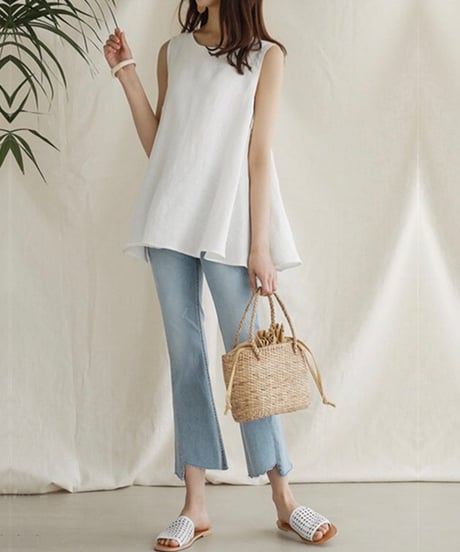 sleeveless cut-and-sewm with belt (2 colors)
