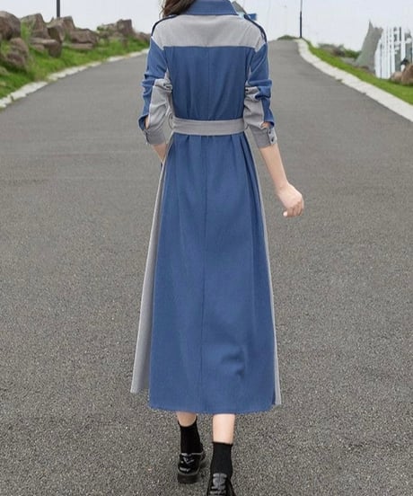 covered button blue and gray dress (1 color)