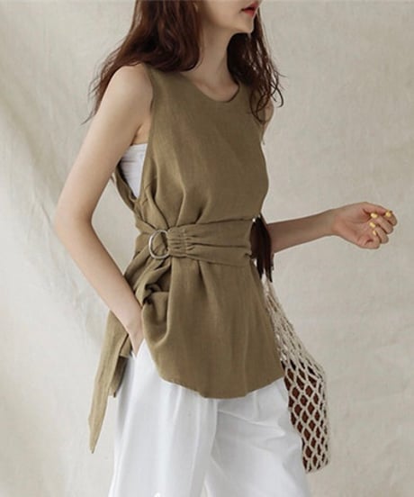 sleeveless cut-and-sewm with belt (2 colors)