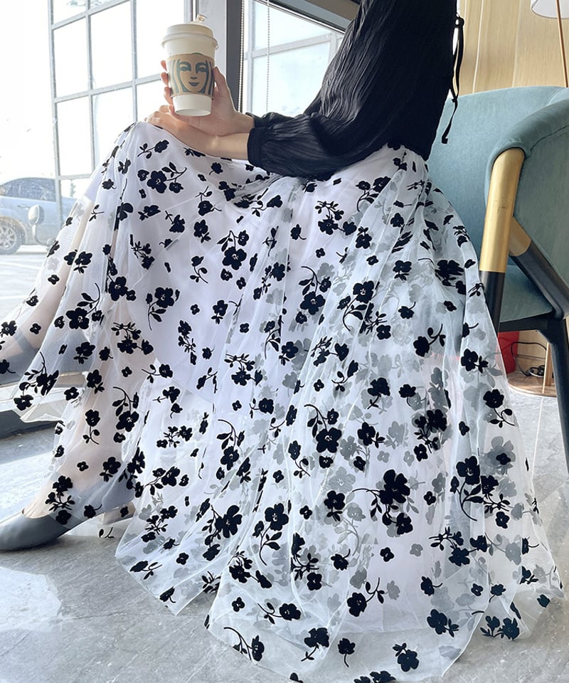 floral see-through skirt (3 colors) | REPOACE®︎
