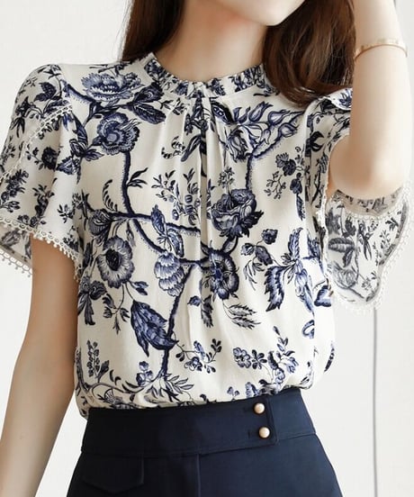 blue flower smock blouse (1 color)