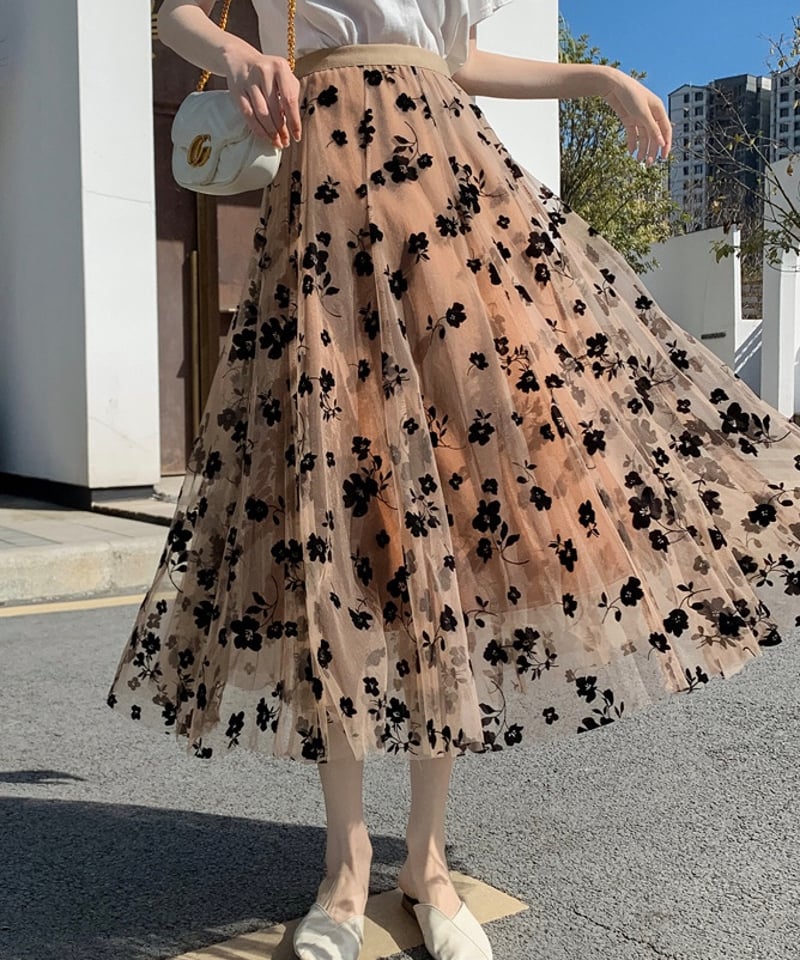 floral see-through skirt (3 colors) | REPOACE®︎