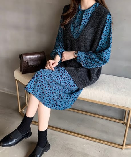 leopard pattern collared dress (3 colors)