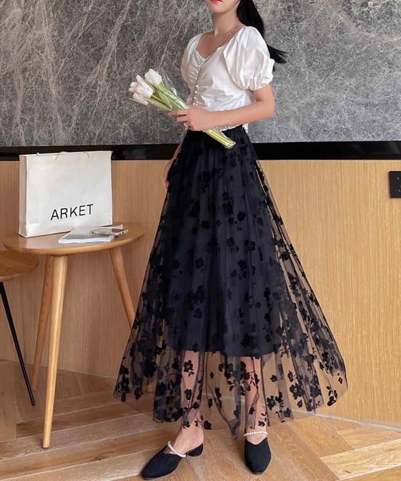 floral see-through skirt (3 colors) | REPOACE®︎