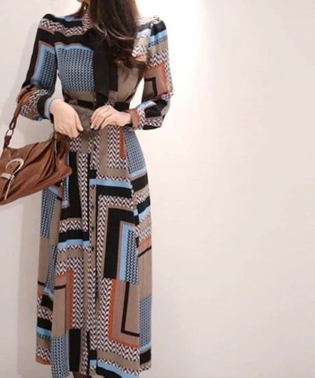 brown base geometric pattern dress (1 color)