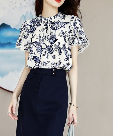 blue flower smock blouse (1 color)