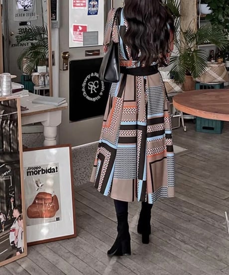 brown base geometric pattern dress (1 color)