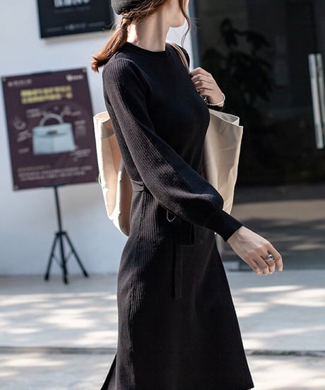 knit belt dress (3 colors)