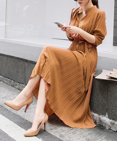 long pleated dress (4 colors)