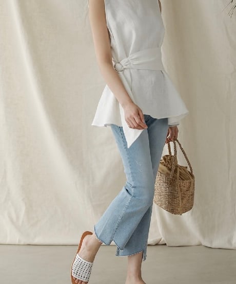 sleeveless cut-and-sewm with belt (2 colors)