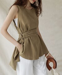 sleeveless cut-and-sewm with belt (2 colors)