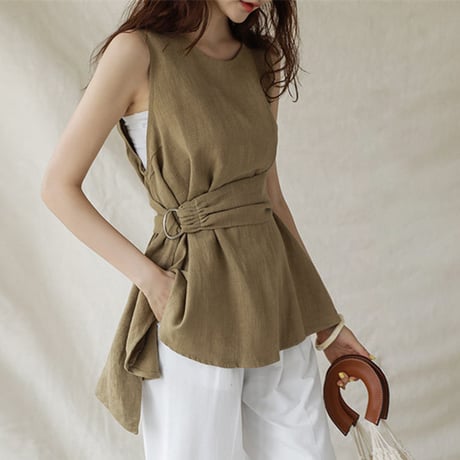 sleeveless cut-and-sewm with belt (2 colors)