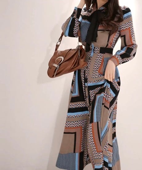 brown base geometric pattern dress (1 color)