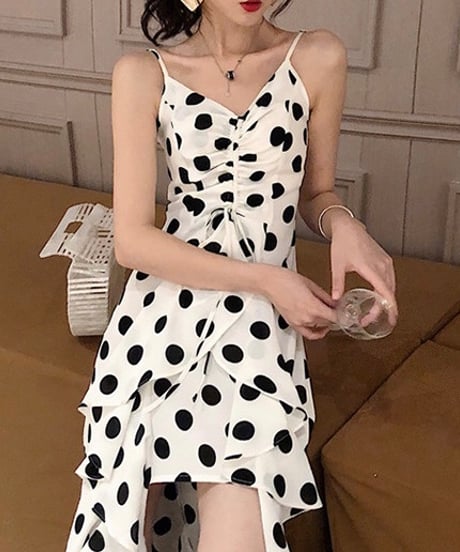 dot camisole frill dress (1 color)