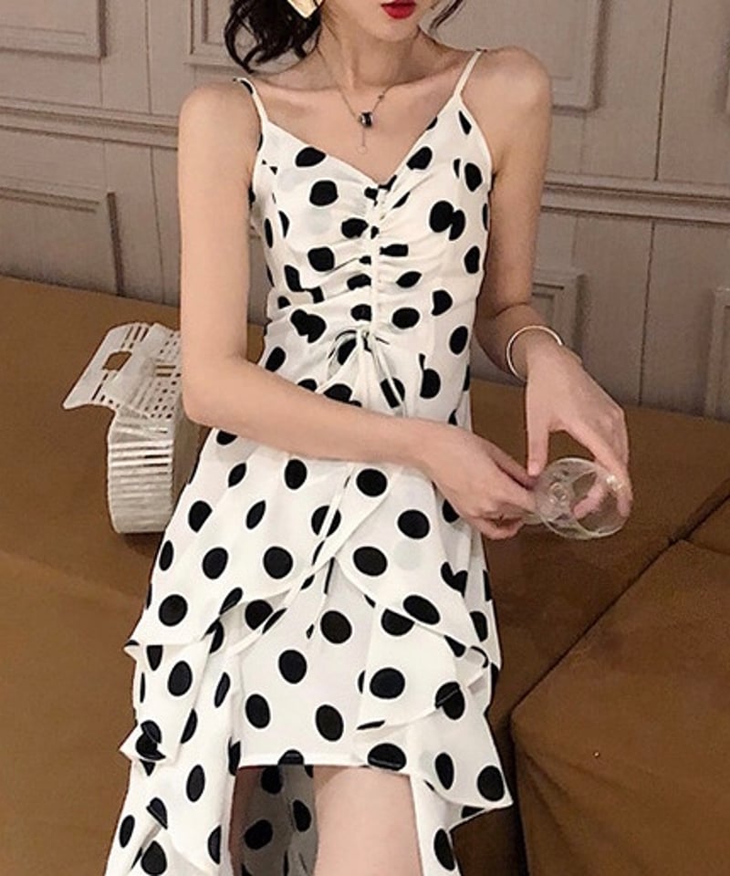 dot camisole frill dress (1 color) | REPOACE®︎