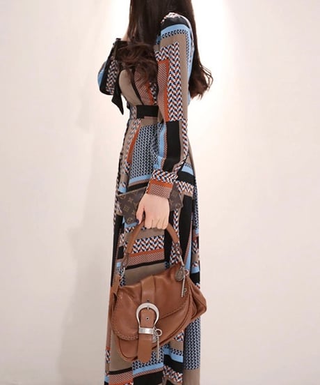 brown base geometric pattern dress (1 color)