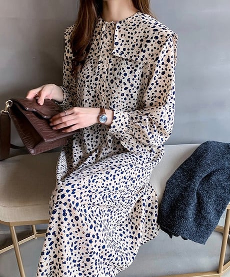 leopard pattern collared dress (3 colors)