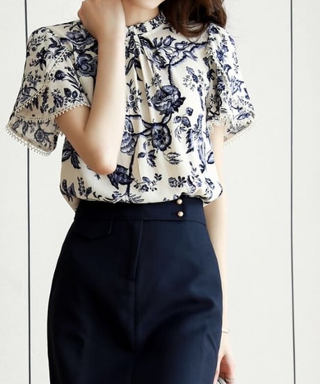 blue flower smock blouse (1 color)
