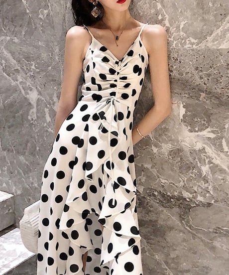 dot camisole frill dress (1 color)