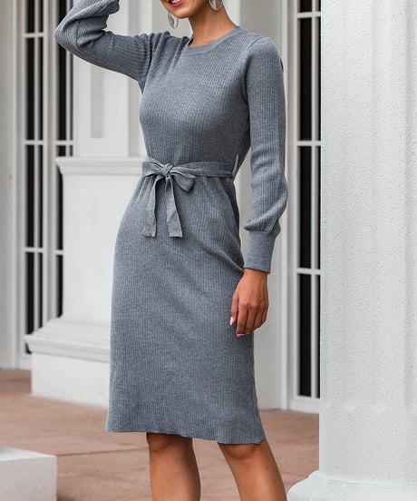 knit belt dress (3 colors)