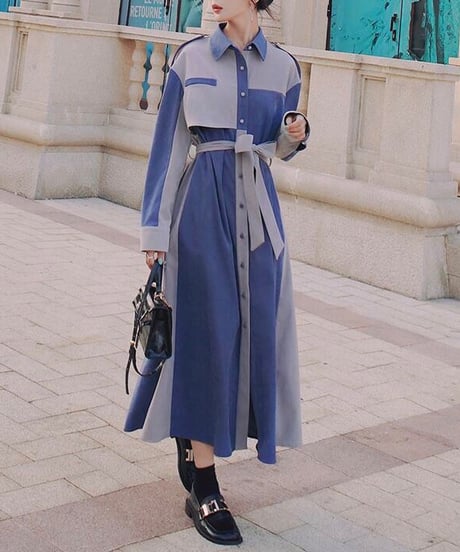 covered button blue and gray dress (1 color)