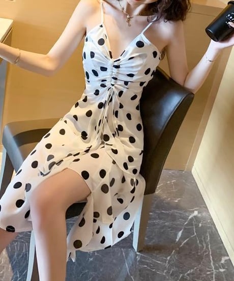 dot camisole frill dress (1 color)