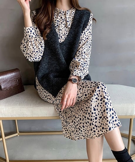leopard pattern collared dress (3 colors)